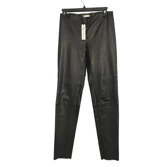 Alice + Olivia Pants - Alice + Olivia Pants Front‎ Zip Lamb Skin Leggings Sz 10 Black Elastic Waist NEW